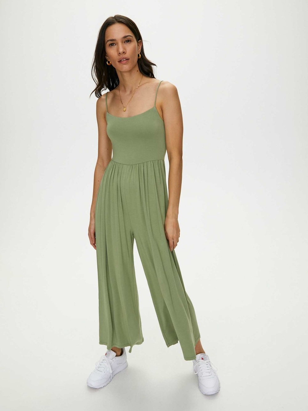 Wilfred Aritzia Green Lyocell/Blend Spaghetti-Strap Wide-Leg Market Jumpsuit